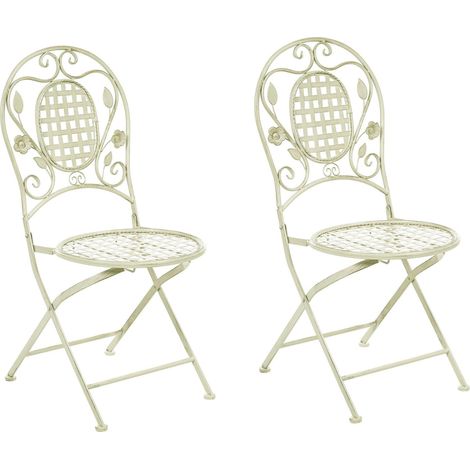 Conjunto de 2 sillas de balcón hierro verde claro metal envejecido plegable exterior resistente a los rayos UV estilo retro francés Bivio (1/5)