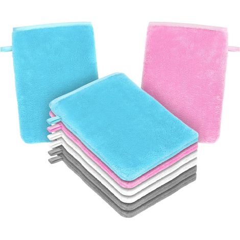 Waschhandschuhe Frottee Korallensamt 8 Stück Grau Weiß Blau Rosa (1/5)