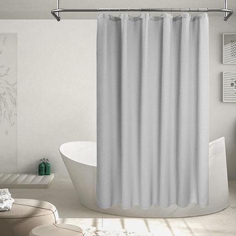 Rideau de douche en mélange de coton tissé gaufré en nid d'abeille, rideaux de douche en tissu gris pour salle de bain de qualité hôtelière et style spa, lavable en machine 72 x 72 pouces (1/5)