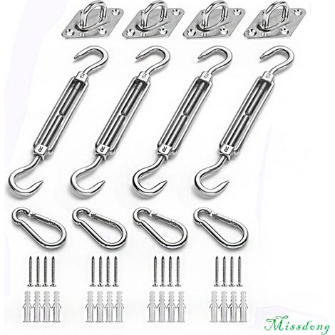 Kit de Fixation pour Voile D'ombrage, Acier Inoxydable Soleil Voile D'ombrage Kit de Fixation pour Triangle et Carré, Rectangle, du Soleil Voile D'ombrage Accessoires de Fixation (1/5)