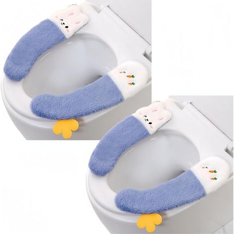 2 Pairs Toilet Seat Covers, Thick Sticky Toilet Cover Cushion, Cute Plush Washable Winter Toilet Seat, Soft Toilet Seat Cushion (BLUE) (1/5)