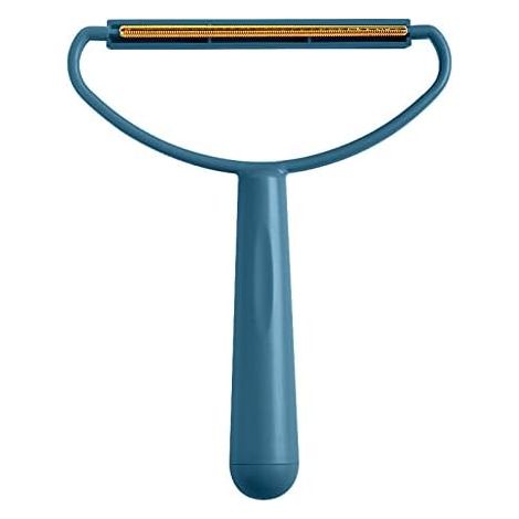 Rasoir anti-peluches portable - Rasoir manuel - Double brosse réutilisable pour enlever les poils de pull, manteau, moquette, poils d'animaux - Bleu, (1/4)