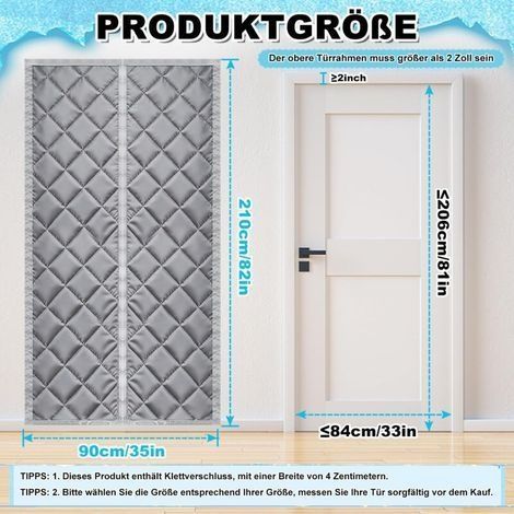 Magnetischer, wärmeisolierender Türvorhang 80 x 200 cm, Wärmedämmender Eingangstürvorhang, kein Bohren erforderlich, wasserdicht, winddicht, kältebeständig, dunkelgrau (90 x 210 cm) (1/4)