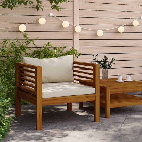 vidaXL Sedia da Giardino con Cuscino Crema in Legno Massello di (1/5)