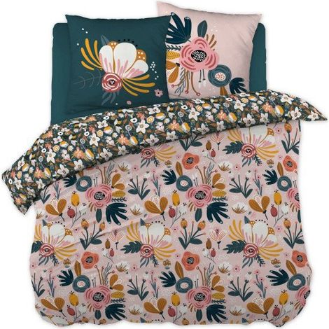 parure de lit (housse de couette + 2 taies d'oreiller) coton imprimé 260 x 240 cm champetre (1/4)