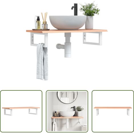 Étagère de lavabo - Étagère de vasque murale acier et bois de chêne massif (1/5)