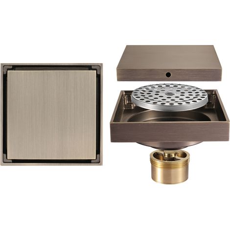 Siphon de sol invisible carré 100 mm x 100 mm en nickel brossé 004-4 pour salle de bain carrelée et toilettes désodorisantes (1/5)