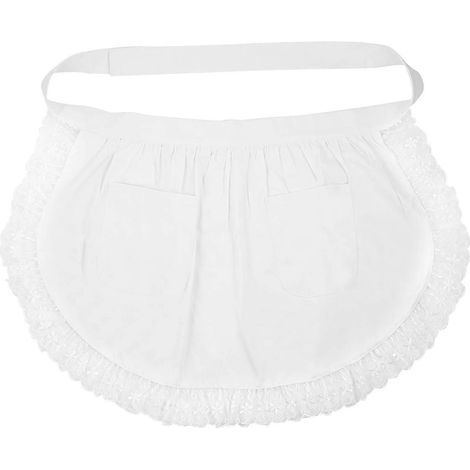 BESTONZON Tablier court en coton avec ceinture et dentelle, 1 pièce, avec poches, pour femme de chambre, serveuse ou domestique-White (1/4)