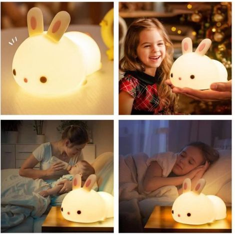 Veilleuse Lapin - Silicone - 9.4 x 10.4 x 14.4 cm - Rechargeable USB - Pour Chambre Bébé Enfant - 1 Pièce (1/4)