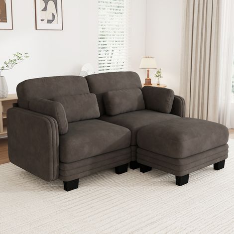 2-Sitzer L-Modulsofa mit Chaiselongue, braune Chenille, 176 x 143 x 88 cm (1/5)