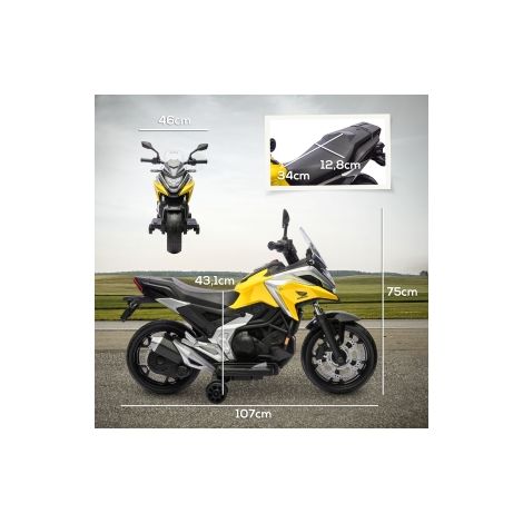 Moto électrique enfant jaune style Honda à 3 km/h avec musique et phares pour jardin, parc et terrasse (1/5)