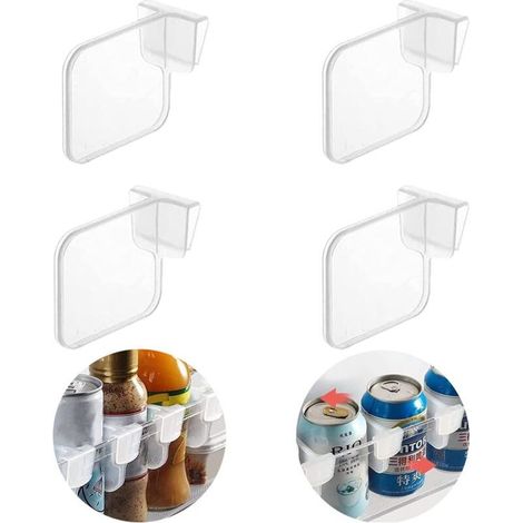 Lot de 4 paniers de rangement en plastique transparent - Répartiteur de compartiment de rangement pour réfrigérateur - Séparateur de tiroir portable - Combinaison créative de séparateurs de bouteilles (1/5)