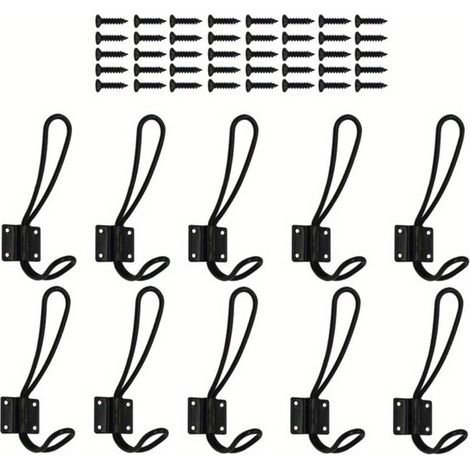 Set mit 10 doppelten Metallhaken im Vintage-Landhausstil – Stabile Schraubbefestigung – Ideal für Flure in Mietwohnungen, für Mäntel und Taschen (1/4)