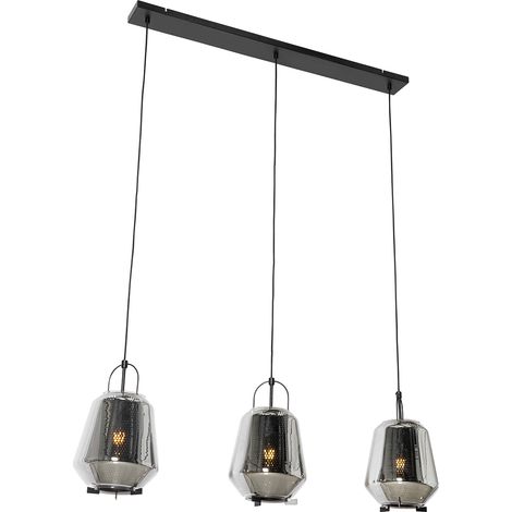 Pendant Light Black with Smoke Glass 23 cm Oblong 3-Light - Kevin
