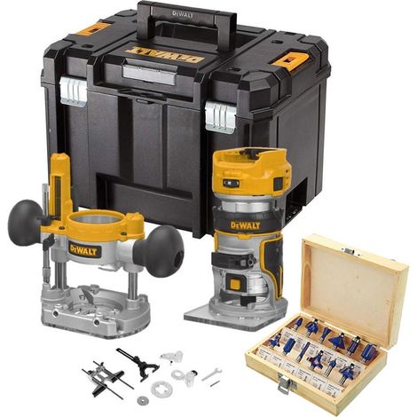 Dewalt DCW604NT 18v XR Brushless Laminate Trimmer 1/4"" Router + Plunge Base +Set