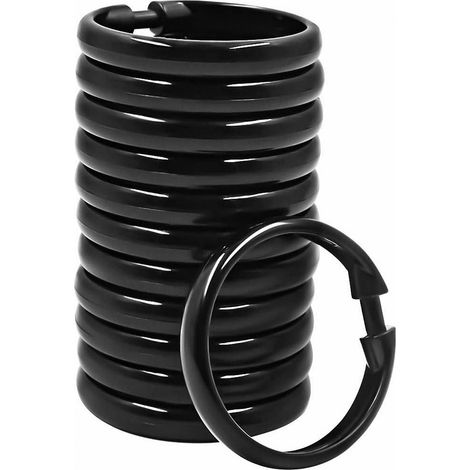 Anneaux de rideau de douche noirs, anneaux de suspension ouverts, crochets de rideau de douche antirouille, pinces de rideau de douche rondes (15 pièces) (1/5)