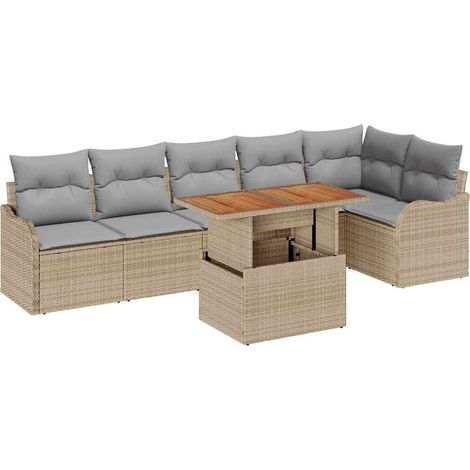 Garden Sofa Set with Cushion Manual 7 pcs Beige and light grey vidaXL (1/5)
