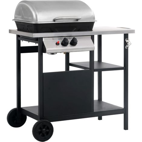 Barbecue à gaz avec tablette à 3 couches-Plancha à gaz Noir et argenté 188801 (1/5)