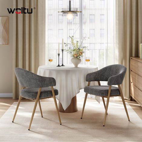 WOLTU 2x Esszimmerstühle Küchenstühle, Chenille Polsterstuhl mit Gebogenen Armlehnen, Offener Rückenlehne, Belastbar bis 150 kg, für Küche Wohnzimmer, Grau (1/5)