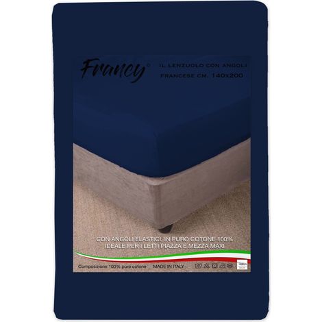 LENZUOLO CON ANGOLI FRANCY BLU SCURO FRANCESE 1 PIAZZA E MEZZA GRANDE MAXI