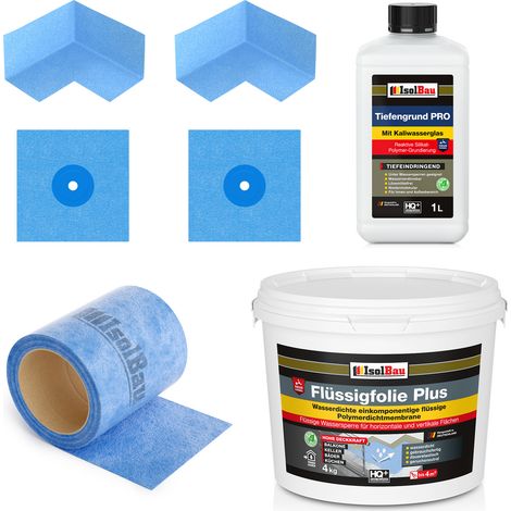 Dichtset 803B Film liquide plus 4 kg Tiefengrund PRO 1L 5 m de ruban adhésif 2 x coins 2 x brassards