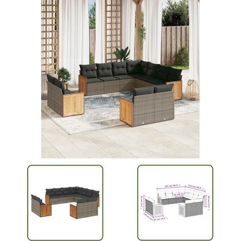 The Living Store 11-tlg. Garten-Sofagarnitur mit Kissen Grau Poly Rattan - Gartensofas - Outdoor Möbel - Gartenmöbelset - Rattan Gartenmöbel - Lounge Set (1/3)