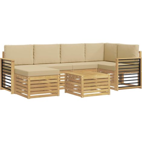 vidaXL Ensemble de canapés d'extérieur 7 pc Blanc et Beige Polyester