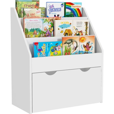 Bibliothèque pour enfants - AIYAPLAY - Multi-Rangement avec 3 niveaux d'étagères et un tiroir - 62,5L x 30l x 70H cm - blanc (1/5)