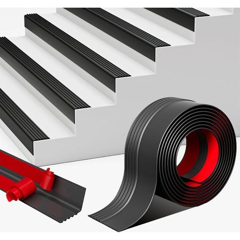 （noir）2m Garniture de bord d'escalier en vinyle Protection de bord d'escalier Autocollant antidérapant Convient pour les escaliers d'intérieur/extérieur Facile à installer Antidérapant et imperméable (1/5)