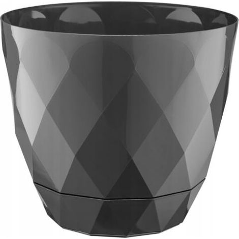 Pot de fleurs 15x17,5cm avec couvercle en plastique anthracite et soucoupe