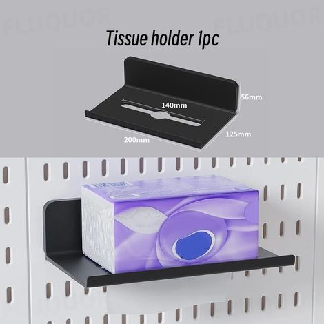 (Porte-mouchoirs B) Organisateur mural sans perçage pour panneau perforé, étagères de rangement modulaires avec crochets et accessoires, salle de jeux, cuisine, bureau (1/5)