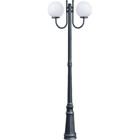 Lampione 2 luci su palo modello sfera - 2x100w ip44 cm.230h. colore nero