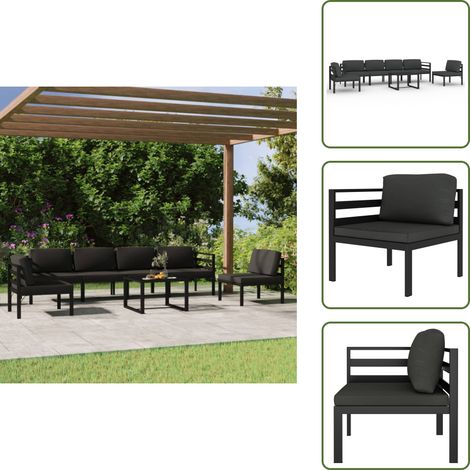 The Living Store Set muebles de jardín 7 pzas y cojines aluminio gris antracita - Muebles de exterior