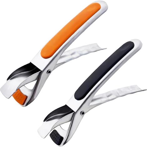 Pince pour assiettes chaudes en 2 parties - pince à plats en acier inoxydable - pour retirer les assiettes ou plats chauds contenant des aliments du micro-ondes (noir + orange) (1/5)