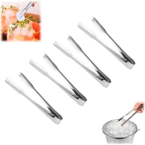 4 pièces, pince à glaçons en acier inoxydable, pince à sucre dentelée, pince à gril 15 cm pour cuisine et apéritif (1/4)