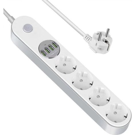 USB Power Strip, Surge Protector, 4 Outlets with 4 USB Ports, Power Strip with Switch, Overload and Surge Protection, 2m Power Strip (1/5)