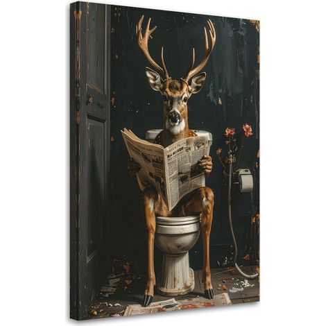 Tableau déco Cerf lisant un journal noir et or 60x90 (1/4)