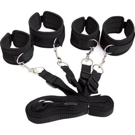 Ensemble de menottes en cuir souple, sangles réglables pour mains, poignets et chevilles, ceinture de fitness, motif résille - Noir