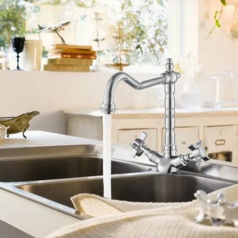 JASSFERRY French Classic Mixer Tap Traditional Crosshead Handles Monobloc Kitchen Sink Faucet (1/5)