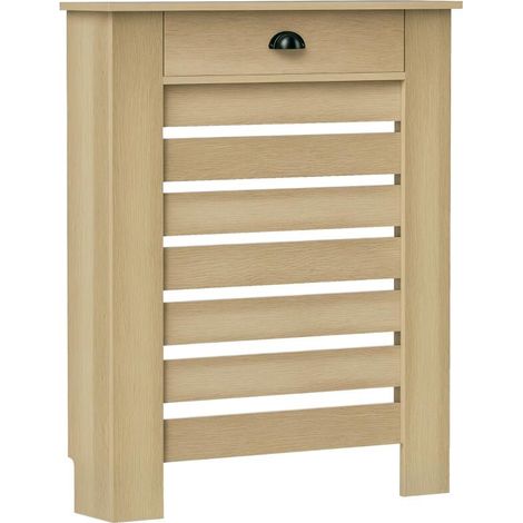 Couvercle de radiateur cache radiateur grille à lattes horizontales avec 2 tiroirs en bois 78l x 19P x 95,5H cm chêne