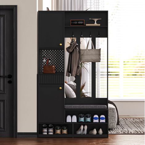 meuble rangement entrée banc 100x180x35 noir OKMYHOME (1/5)