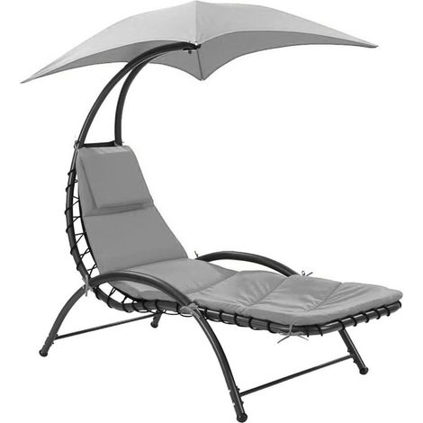 TRADE SHOP - Sedia Sdraio Lettino Con Ombrellone Parasole Cuscino Amaca In Acciaio Da Esterno Giardino - Grigio