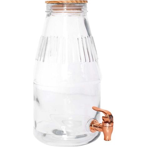 Fontaine À Boisson En Verre Avec Robinet de Service - Conçu Pour Boissons Rafraîchissantes - Capacité 3.8L - Large Ouverture - Couvercle En Bois (1/5)