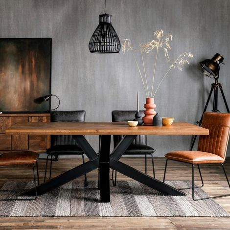 Pier Import – Table de salle à manger en chêne massif et métal – Pieds croisés – Longueur 200 cm – Largeur 100 cm – Hauteur 77 cm – Épaisseur plateau 6 cm (1/5)
