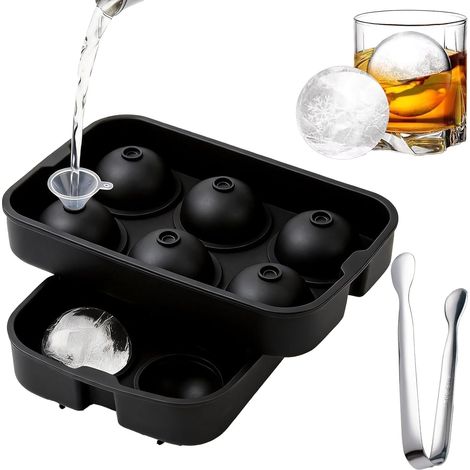 Bac à glaçons en silicone avec pince à glaçons, avec 6 compartiments, réutilisable, pour la fabrication de glaçons, convient pour cocktails, crème glacée (noir) (1/5)