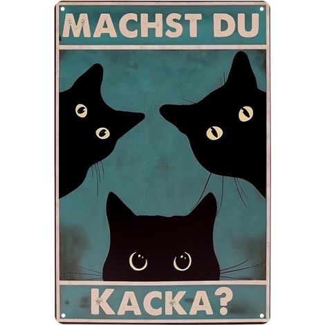 Plaque Métal WC Humoristique 20 x 30 cm, Plaque Murale Vintage Chats Noirs avec Texte en Allemand, Décoration Toilettes et Salle de Bain, Panneau Rétro pour Bar, Bistrot ou Entrée (1/5)