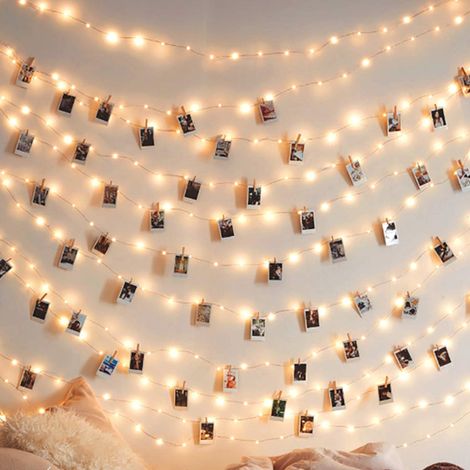 Photo Clips 17Ft - 50Pcs LED Fairy Light String With 50Pcs Clear Clips For Hanging Pictures, Christmas Party Birthday Decorations
