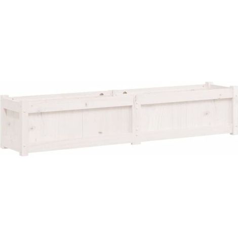 Pot de fleurs blanc, dimensions 150x31x31 cm, en bois de pin massif. (1/5)