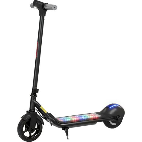 Elektroroller für Kinder von 6 bis 14 Jahren, LED-Bildschirm, RGB-Beleuchtung, 6,5-Zoll-Reifen, 10 km/h Höchstgeschwindigkeit, Kickstarter, schwarz