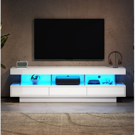 Mobile TV 160 cm bianco lucido, 3 vani vetrati, LED Bluetooth DESVIAE (1/5)